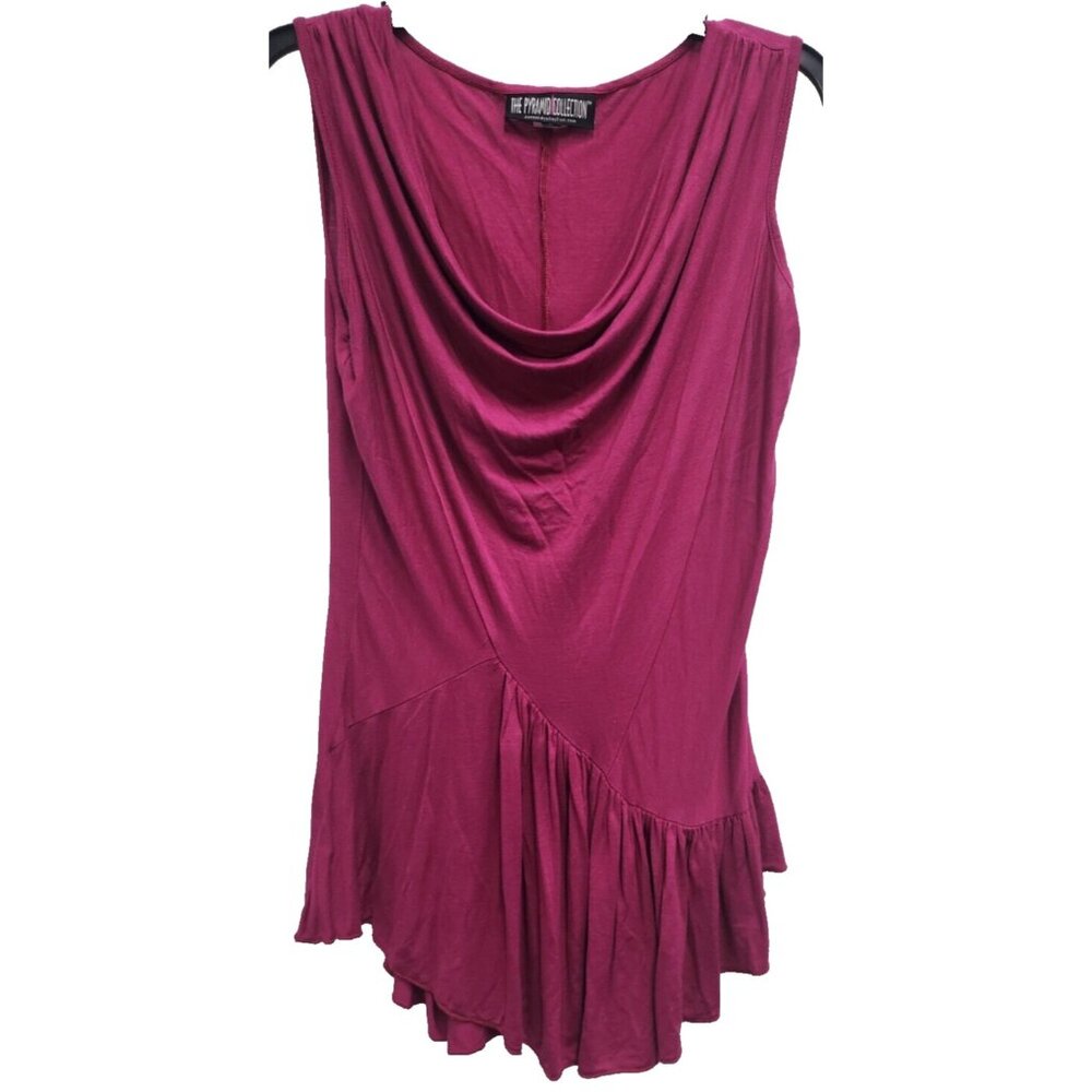 The Pyramid Collection Womens BOHO‎ Tank Top Small Fuchsia Asymmetric Cowl Neck